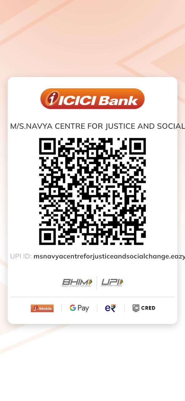 UPI QR code to donate to NAVYA Centre for Justice and Social Change